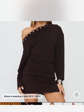 Princess Polly Off-Shoulder Dark Brown Studded Mini Dress